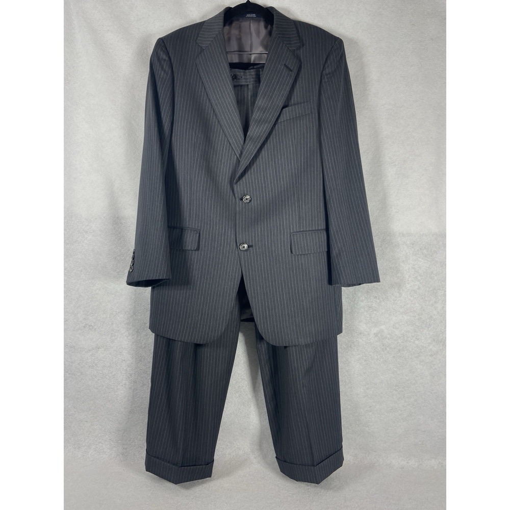 Vintage Hart Schaffner Marx 2PC Pant Suit Men's 40R Gray Wool Striped USA Made